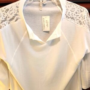 Lifestyle/Live Well, Cato NWT Fresh White Lace And Super Soft Top. Dolman sleeve